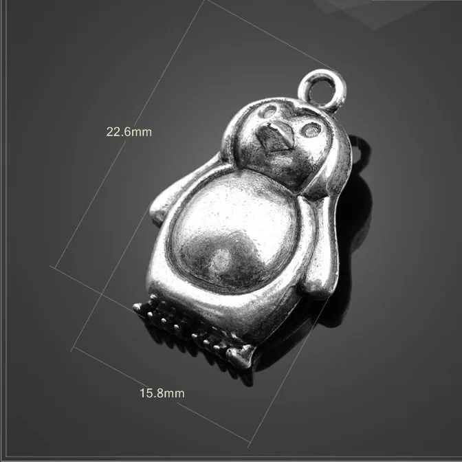High Quality 10 Pieces/Lot 15.8mm*22.6mm Antique Silver Plated Diy Handmade Penguin Charms For Jewelry