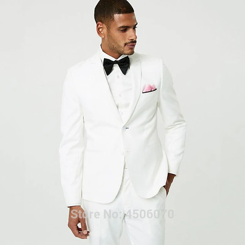 

White Mens Wedding Suits Slim Fit Groom Wear Tuxedos Terno Bridegroom Suits Groomsman Blazer Costume Homme 2Pcs Jacket Pants