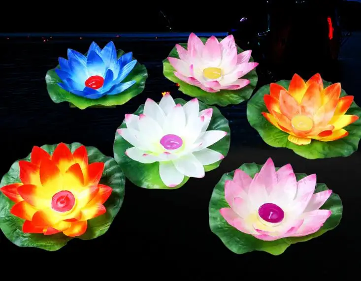 

Waterproof silk lotus candle lamp pray wishing floating water wishing lanterns birthday wedding party wedding decoration flower