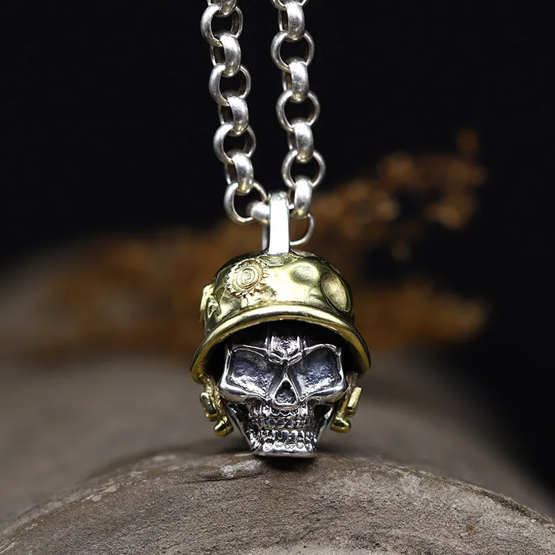 

925 sterling silver skull tank corps undead spirit of world war ii pendant