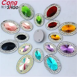 Cong Shao 100 sztuk 13*18/18*25mm kolorowe owalne żywica Rhinestone wykończenia półpłaskie koraliki kryształy szycia 2 otwór guzik kostiumu CS473