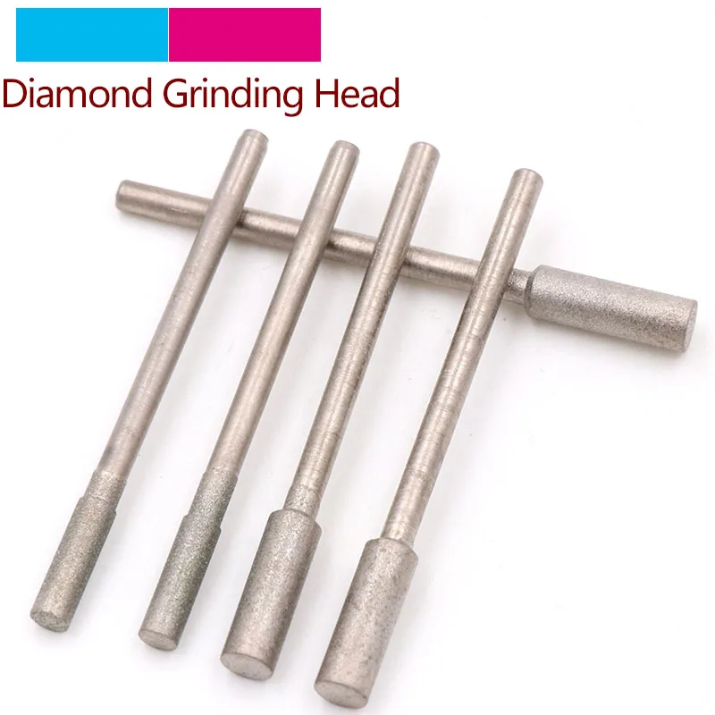 10pcs 1-4mm Diamond Coated Cylindrical Polishing Grinding Head Bits Carving Burrs for Jade Agate Rotary Carving Tools A Needle