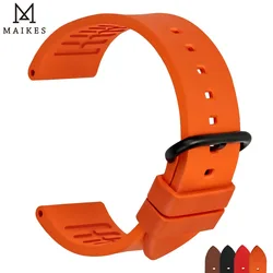 MAIKES Orange Sport Watch Band 20mm 22mm 24mm Watch Accessories Watchband With Black Buckle Rubber Watch Strap For Omega