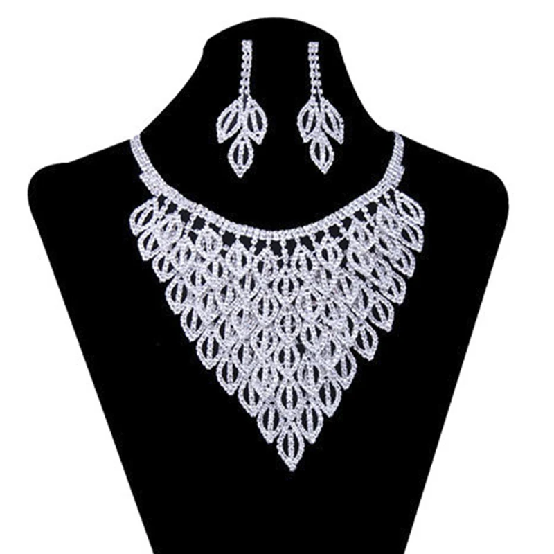 

Hot Sale Bride Crystal Necklace Earrings Jewelry Sets Women Wedding / Birthday Jewelry Accessories Colar Brincos Set #N085