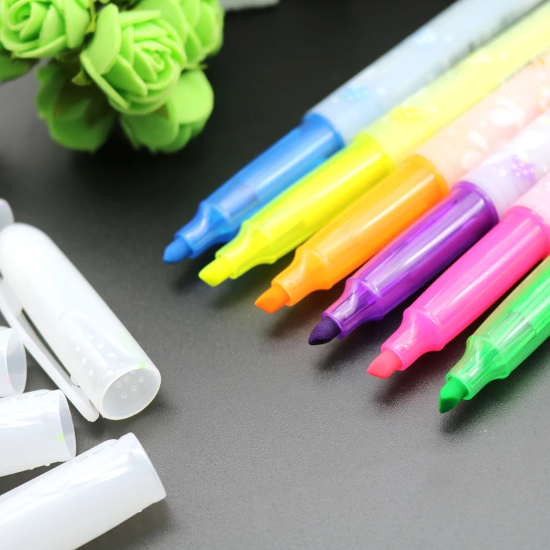 6Pcs Cute Novelty Scent Highlighter Marker Pen School Office Marker Supplies Highlighter Marker Material Scribble Pen 6 Colors