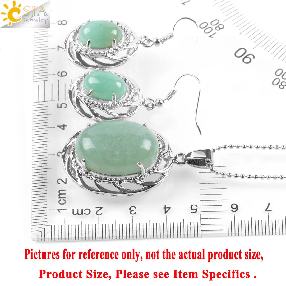 CSJA Natural Stone Bridal Party Jewelry Set for Women Dangle Earrings Necklaces Set Collection Green Aventurine Pink Quartz E904