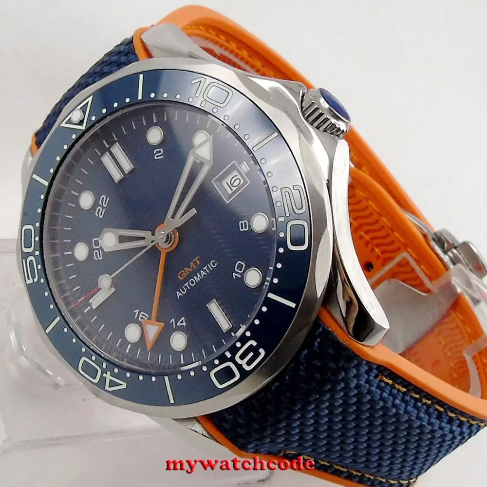 New 41mm Blue Sterile Dial NH34 GMT Luminous Marks Ceramic Bezel Sapphire Glass Auto Date Automatic Mens Watch