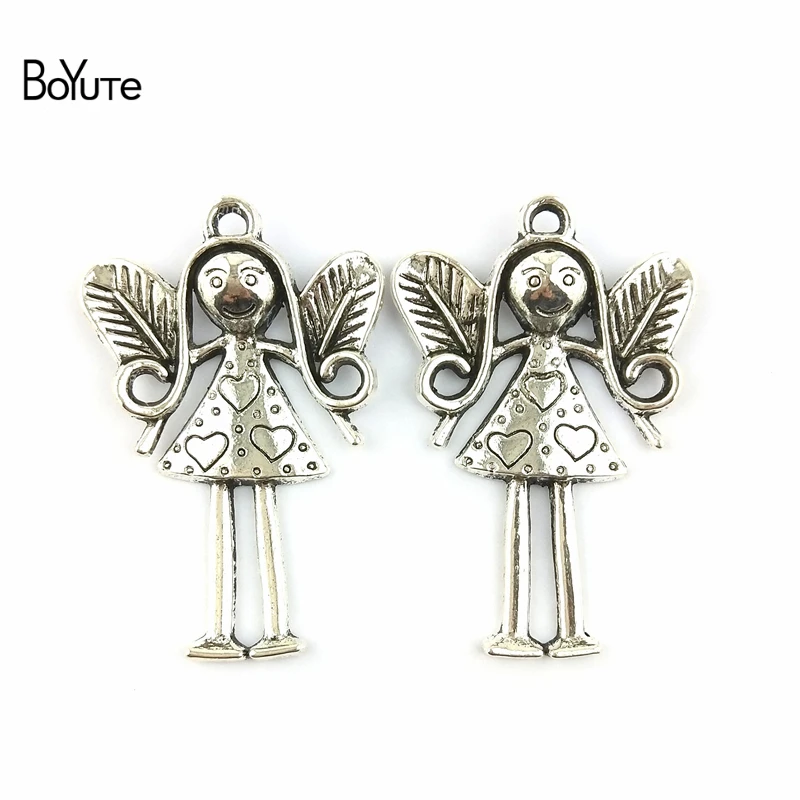 BoYuTe (10 Pieces/Lot) 56*37MM Alloy Antique Silver Plated Angel Pendant Charms Vintage DIY Accessories Factory Wholesale