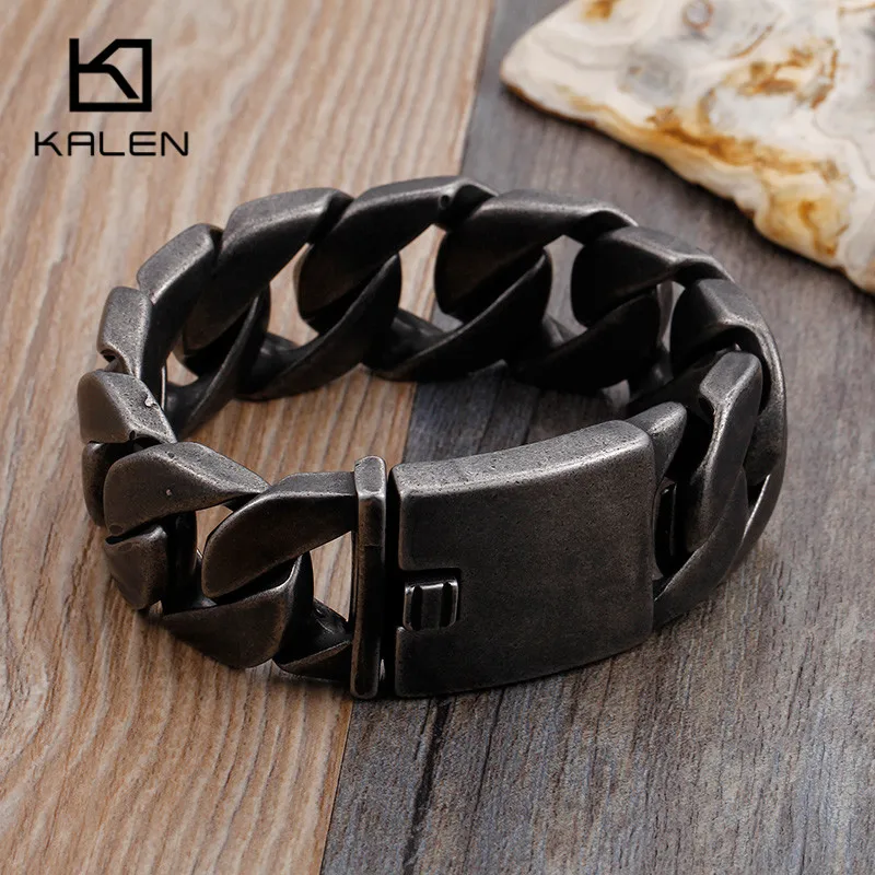 Kalen Matte Bike Chain Bracelets Men 25mm Width Chunky Heavy Stainless Steel Brushed Link Chain Bracelet Male Jewelry