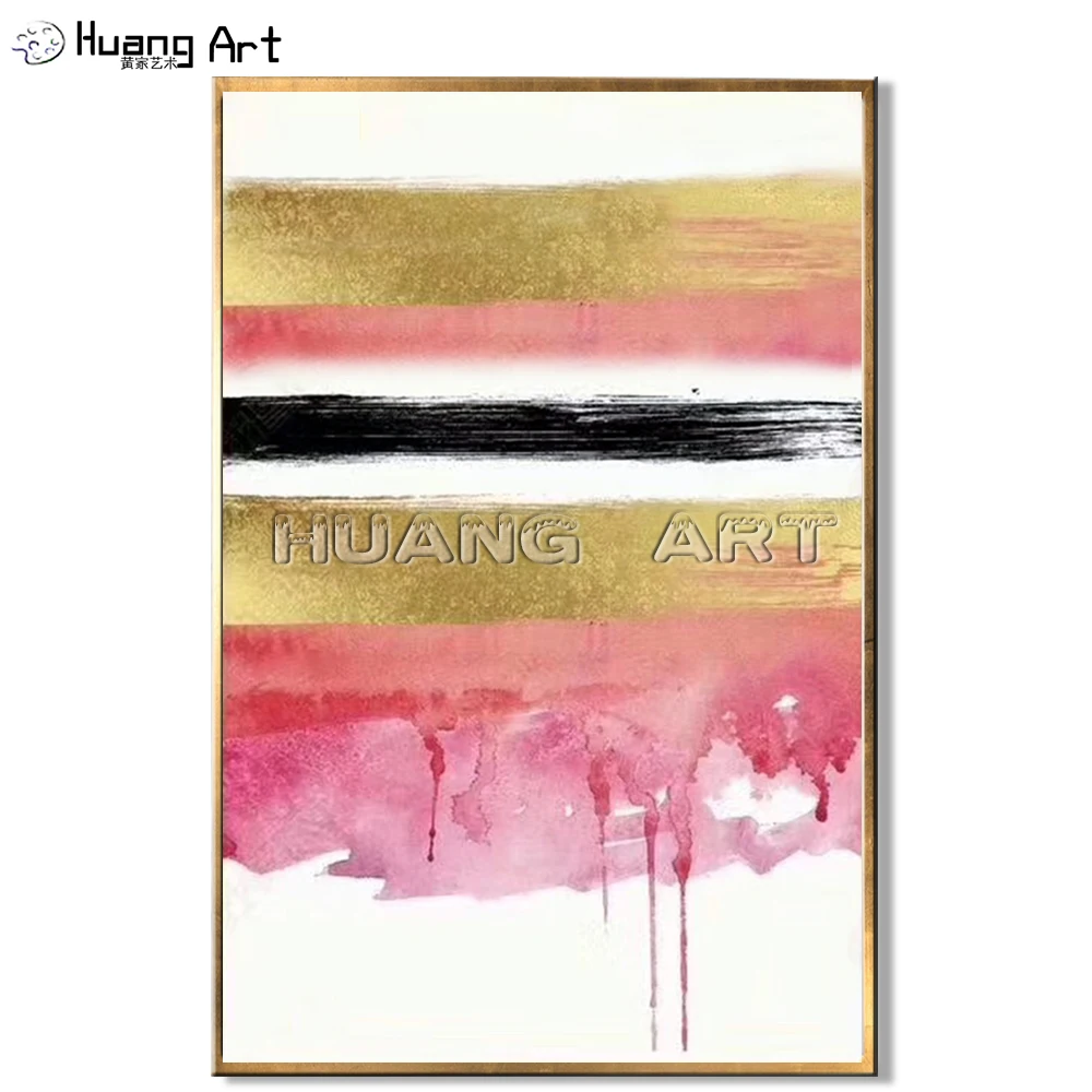 

Modern Pink Gold Black White Abstract Oil Painting Hand-painted High Quality Abstract Oil Painting on Canvas for Room Decor Art