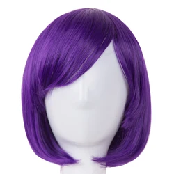 Fei-Show Bob Oblique Bangs Short Wavy Wigs Purple Red Blue Orange White Black Synthetic Hair Heat Resistant Women Hairpiece
