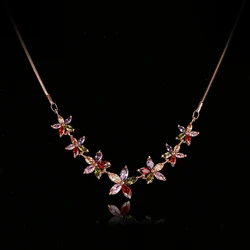 Emmaya Fashion Women Colorful Flower Zircon Necklace Rose/White Gold Color Necklaces for Women Anniversary Jewelry Wholesale