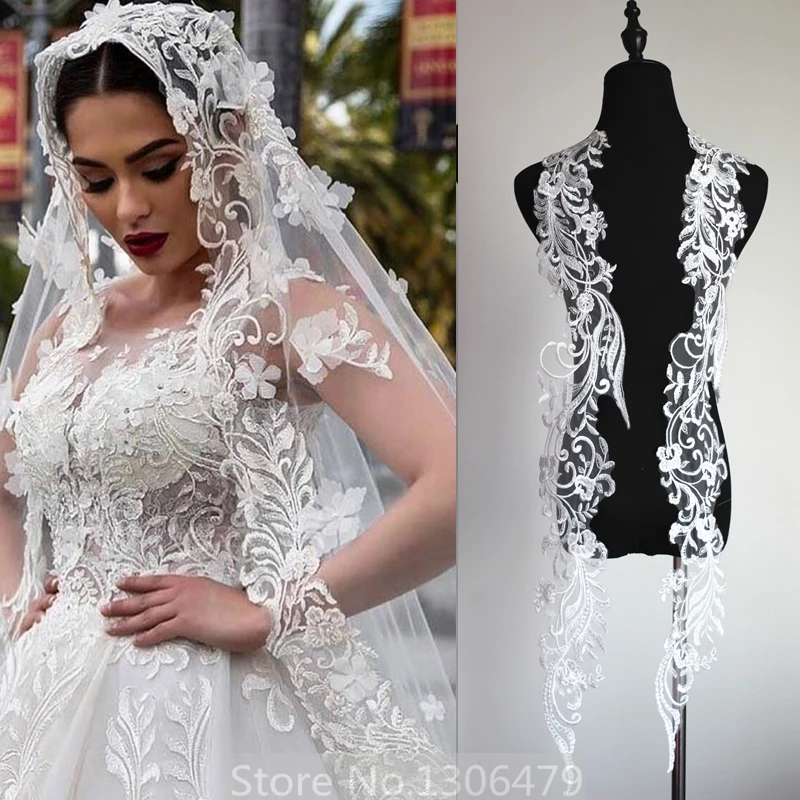 2PCs/pair Sequins Lace Flower Accessories, Handmade DIY Materials, High-grade Wedding Dress Decoration, Large Back Decals,RS1582