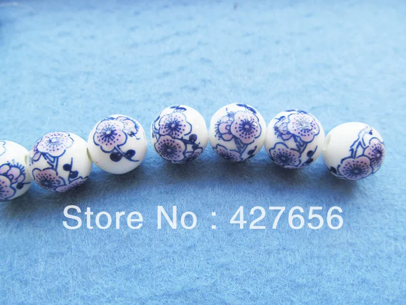 20pcs 11.78mmx12.52mm Cabinet Handpainted Blue Wintersweet/Plum Blossom Floral Pattern Ceramic Spacer Beads Charm ,DIY Accessoy