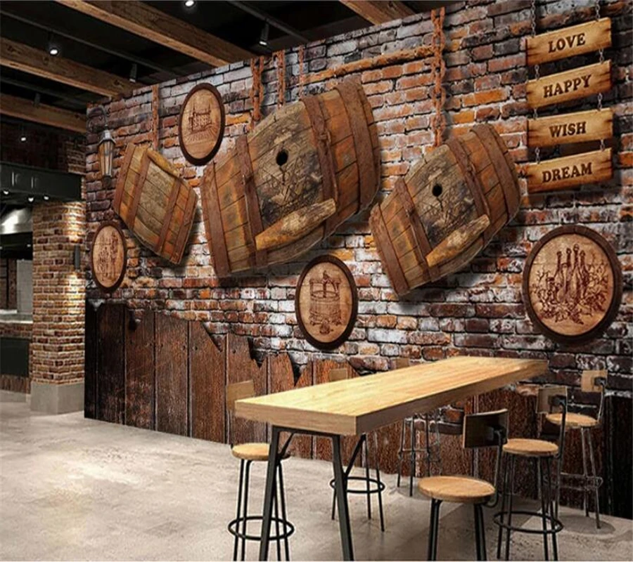 

beibehang papel de parede Custom wallpaper 3d mural retro nostalgic red wine wood bar ktv tooling background wall paper 3d mural