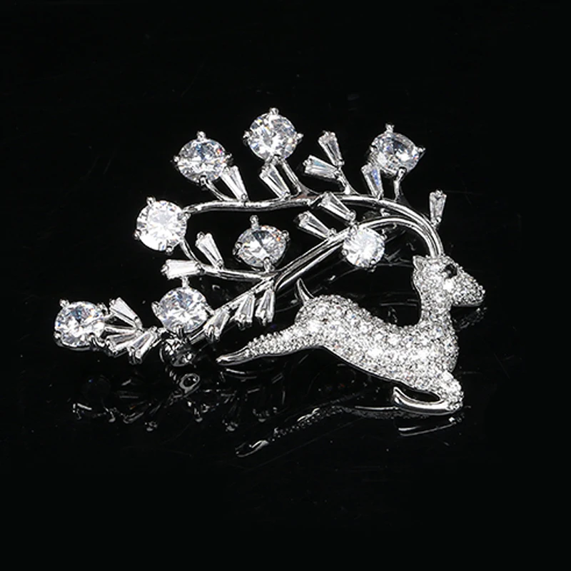 

Women Zircons Pearl Reindeer Pin Brooches Elegant Crystals Jumping Deer Antlers Animal Badges Jewelry Accessory Clothing Corsage