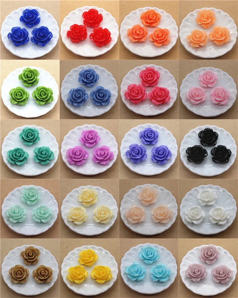 50 sztuk 15mm żywica kwiaty róży płaski tył Cabochon DIY biżuteria/rymatura akcesoria do dekoracji domu, 20 kolorów do wyboru