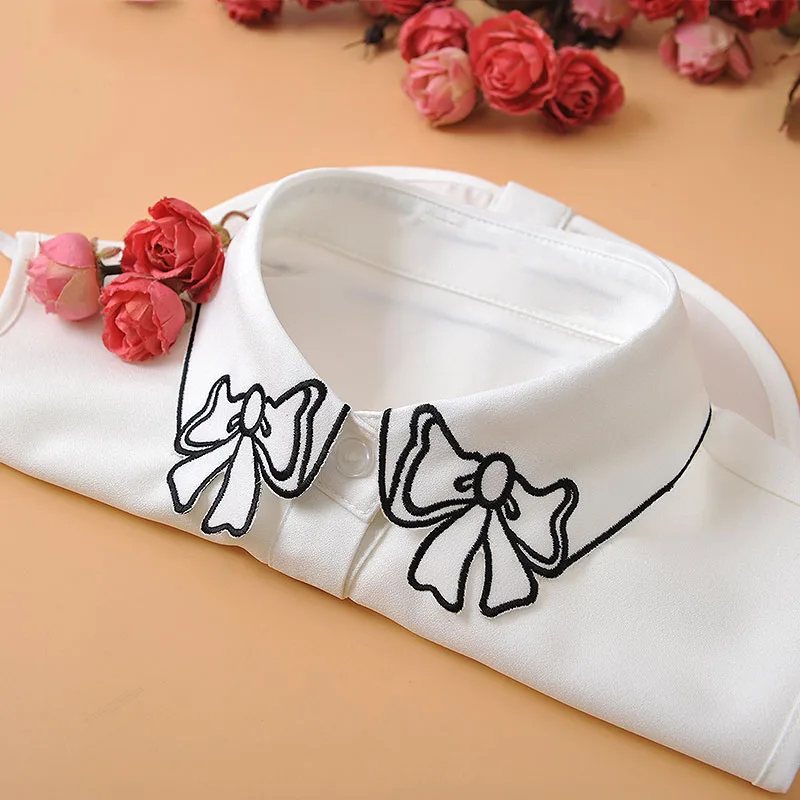 Embroidery Fake Collar Shirt Women White 2021 White Fake False Collar Woman Ladies Detachable Collar Black Removable Nep Kraagie