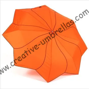 

Creative manual Lotus leaf umbrellas,190T pongee,three fold,ladies' parasol,rotate black embroidery piping,windmill shape