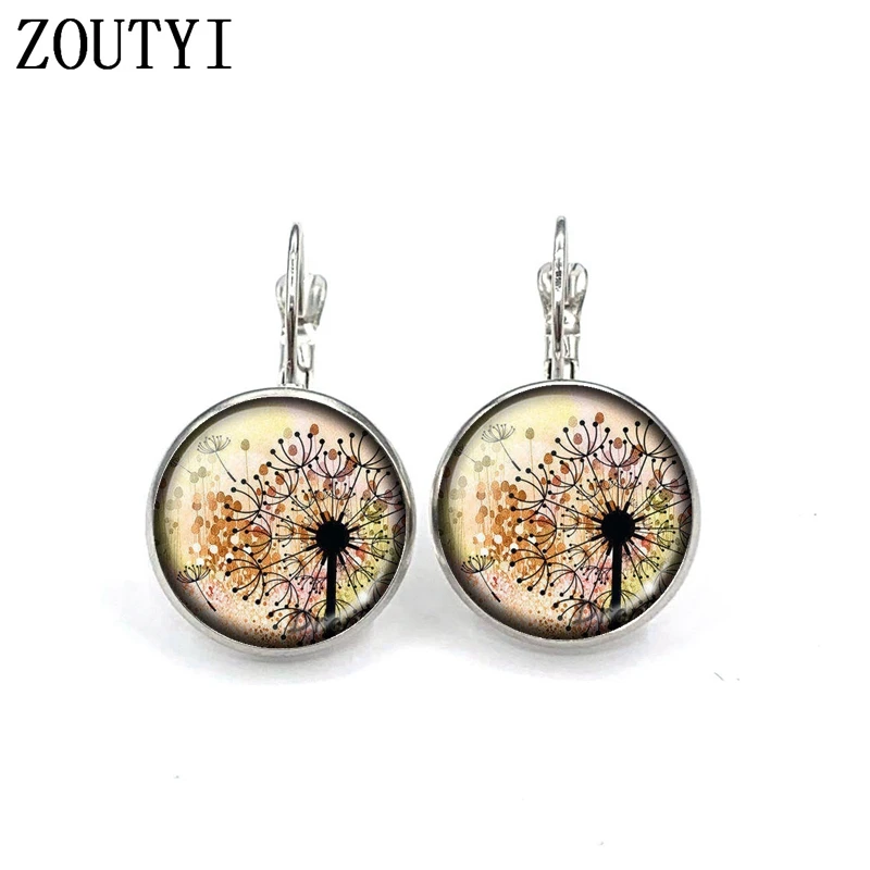 New/glamour fashion dandelion pattern photos, convex glass inlay earrings, feminine decoration.