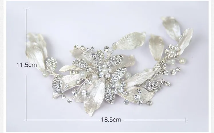 Jonnafe ใจกว้างเงินสี Leaf Barrette Rhinestone Headpiece ชุดเจ้าสาวแบบมีสายงานแต่งงานคลิปผมอุปกรณ์เสริม