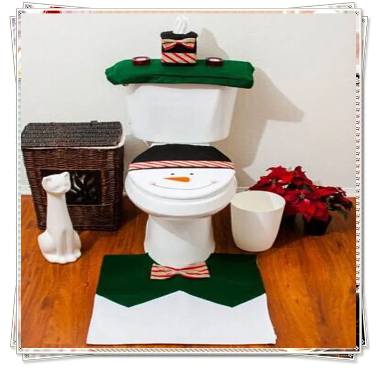 free shipping 3 pcs/set New Year Best Gift Christmas Santa Toilet Seat Cover  Rug Bathroom Set Christmas Decorations for Home