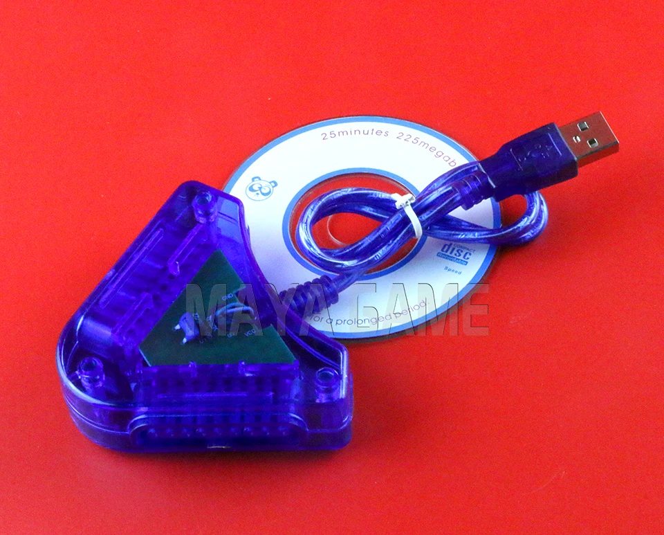 สายอะแดปเตอร์สำหรับแปลงเกมคอนโทรลเลอร์คุณภาพสูงของ ocgame สำหรับ PS2เพลย์สเตชันไปยังพีซี USB สีฟ้าใส