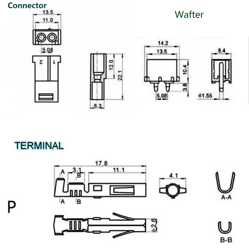 1SET 5.08mm 2 Pin White Transparent Nylon Female Connector+Straight pin welded plate+Terminal 8981 IDE Power Plug for 18-24AWG W