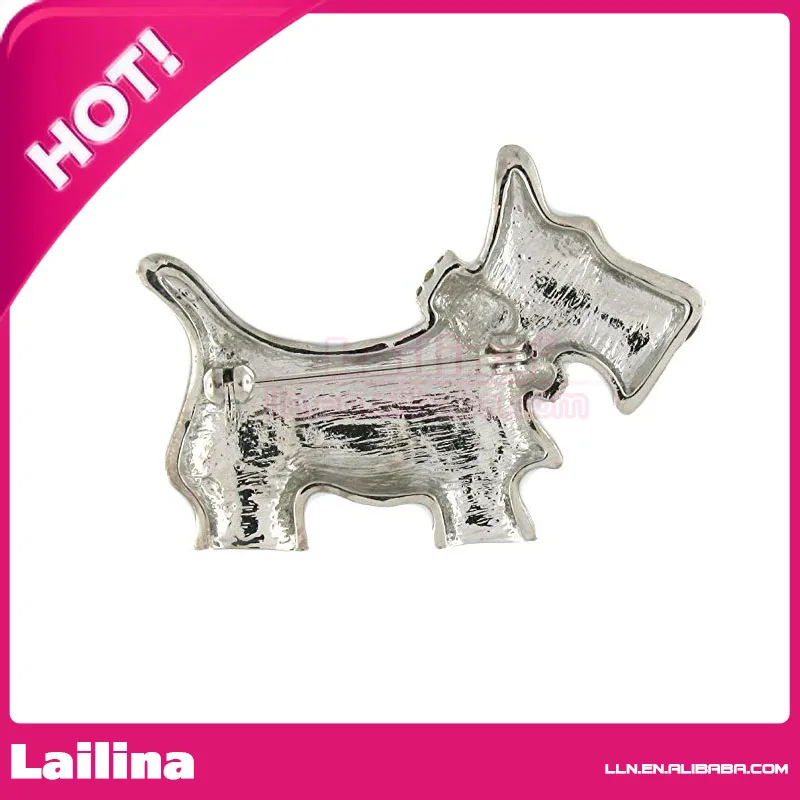 Hot Sale Snow White Enamel and Crystal Animal Dog Brooch Pin