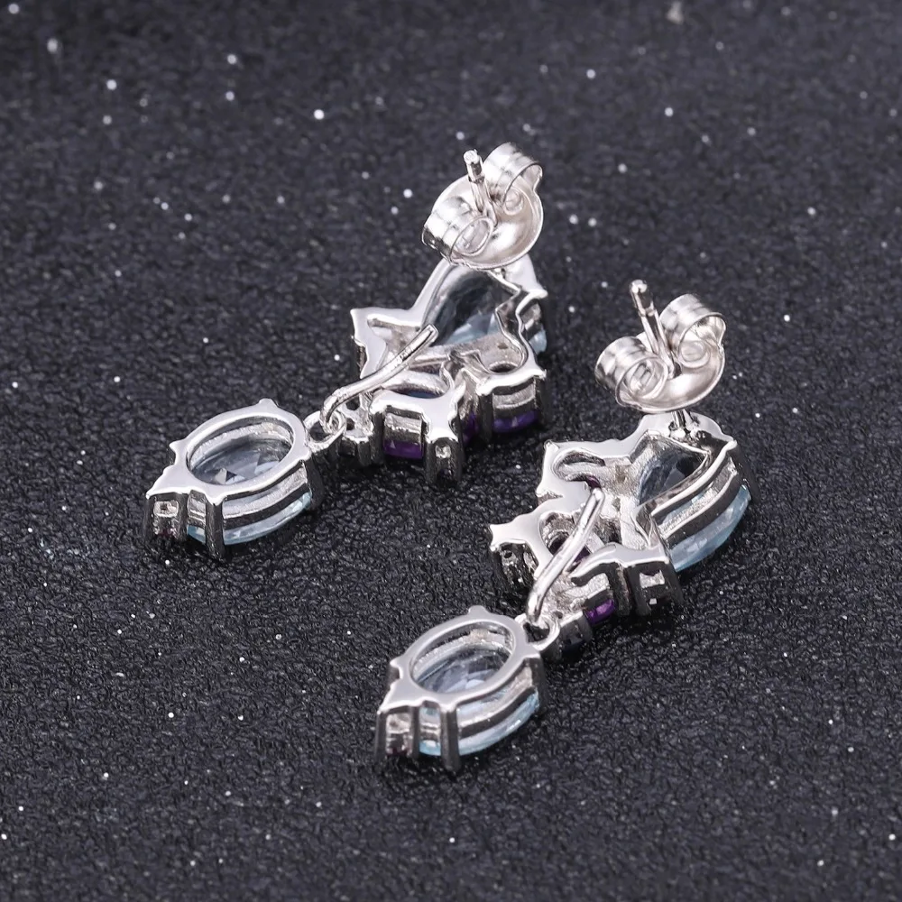 GEM\'S BALLET 925 Sterling Silver Colorful Modern Irregular Earrings Natural Blue Topaz Amethyst Stud Earrings for Women Bijoux