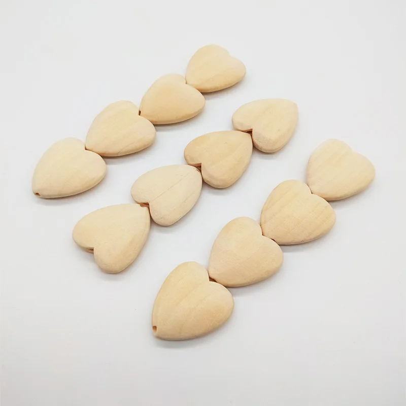 10Pcs/Pack Heart-shaped Wood Spacer Bead Natural Wood Color Eco-Friendly Wooden Beads DIY Jewelry Making handmade