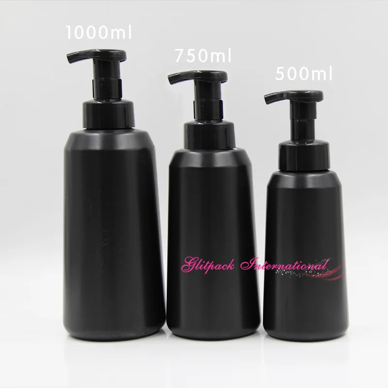 750ml all black  PET refillable bottles plastic black cosmetic bottle for foaming hand wash white foam dispenser pump nude 26oz