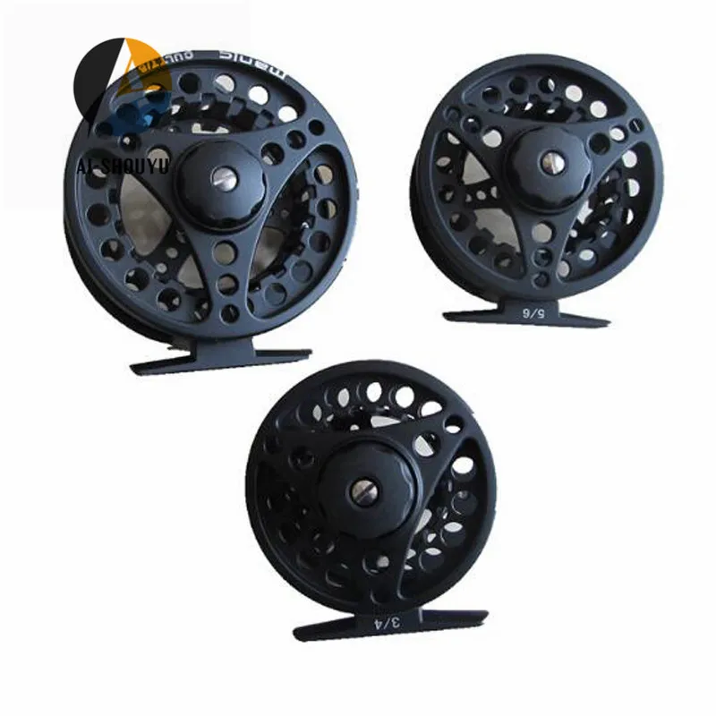 AI-SHOUYU High Quality 3/4 5/6 7/8WT Fly Reel Black Die casting Large Arbor Aluminum Fly Fishing Reel