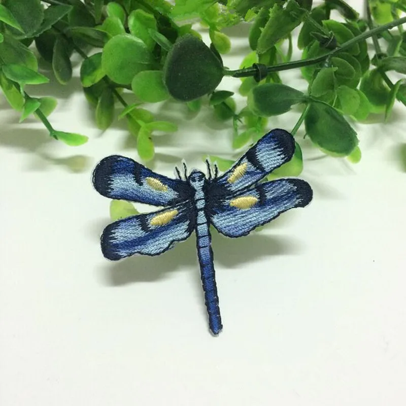 6pcs/lot Cheap Green Blue Purple Dragonfly Patches for Clothes Applique Iron On Butterfly Patch Clothing Sticker DIY Accessories