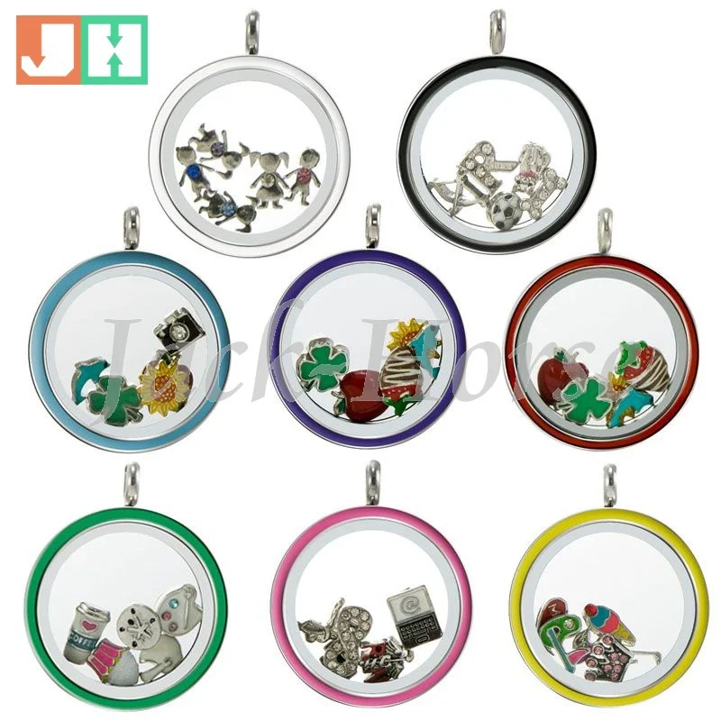 

Free shipping Water Proof 30mm screw floating locket mixed color enamel locket lot jewelry not include the charms