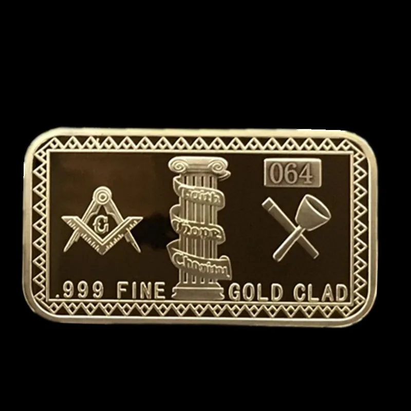 

5 Pcs Collectible Freemason Bar Masonic 1 OZ 24K Rreal Gold Plated Badge 50 x 28 Mm With Different Serial Number Souvenir Coin