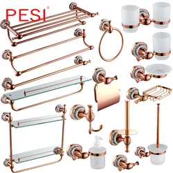Brass Bathroom Hardware Set Toilet Tissue Roll Paper Holder Towel Rack Bar Rail Bar Shelf Ring Robe Hook Hardware Rose Gold.