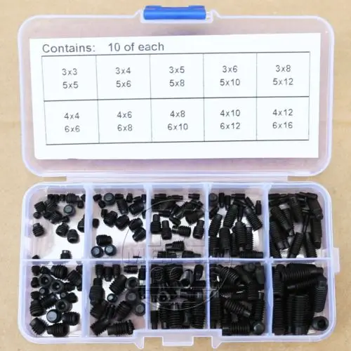 

200pcs M3 M4 M5 M6 Set Grub Screws Allen Head Hex Socket Screws Assortment Kit