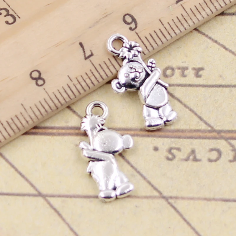 20 sztuk Charms niedźwiedź kwiaty 19x9mm tybetański srebrny kolor zawieszki antyczne tworzenia biżuterii DIY Handmade Craft