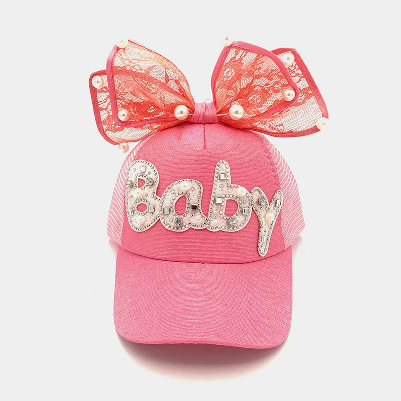 MAERSHEI Children Mesh Hat cap Cute Big Bow Girls Snapback Baseball Cap Spring Summer Adjustable Casquette Kids Baby pearl hat