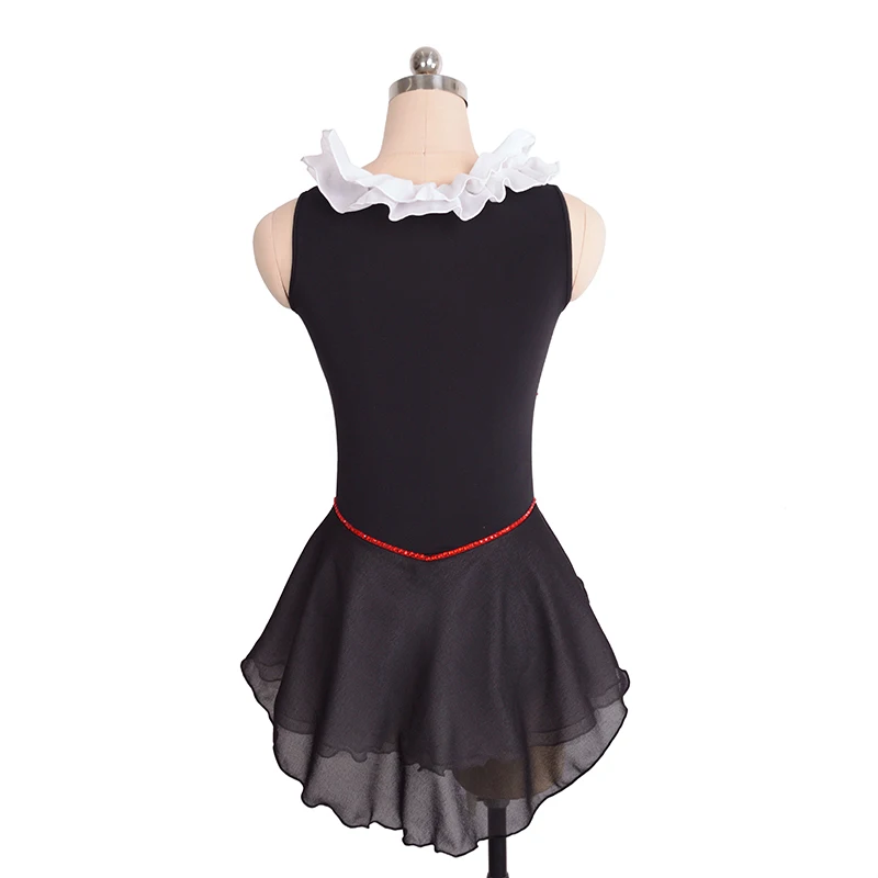 Custom Figure Skating Dress Black And White Kids Girl Long Sleeve Love Pattern Short Skirt Performance Dress