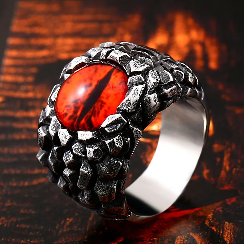 Beier 316L Stainless Steel Antique Hell\'s Eye Red and Yellow Eyes Men\'s Ring fashion Jewelry for dropshipping LLBR8-527R