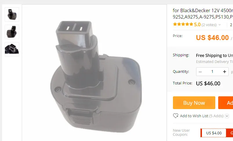 สำหรับ Black & Decker 12 โวลต์ 4500 มิลลิแอมป์ชั่วโมง NI-CD เครื่องมือแบตเตอรี่, A9252, A-9252, A9275, a-9275, PS130, PS130A, A9266