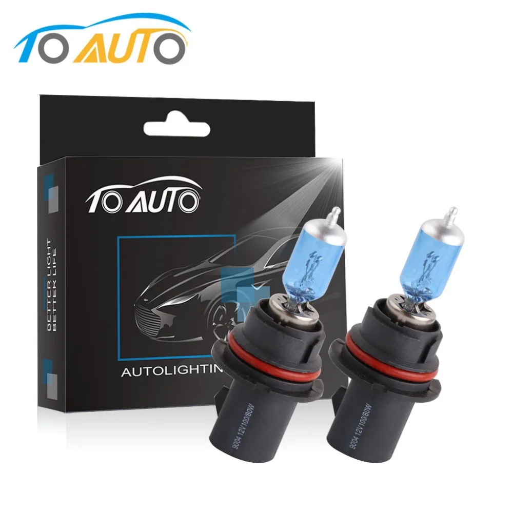 

TOAUTO 2pcs Car Headlight Lamp HB1 9004 100W 12V Halogen Bulbs Hi/Lo Beam 5000K White Super Bright Auto Headlamp