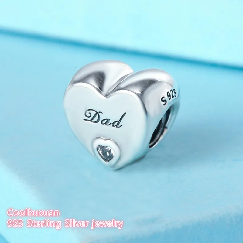 

Autumn Original 925 Sterling Silver Dad's Love Charm, Clear CZ Beads heart Beads Fit Pandora Charms Bracelet Diy Jewelry