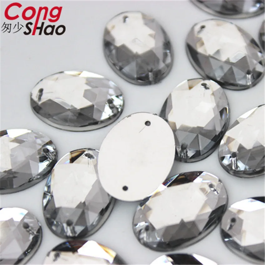 Cong Shao 100Pcs 13*18mm Oval Crystal Acrylic Rhinestone trim sewing 2 Hole Flatback Stone for Clothing Craft Accessories CS254