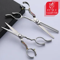 Fenice JP440 Barber Scissors Set Antler Teeth Thinning Shears Sword Blade Cutting Scissors Hair tesoura kit barbeiro