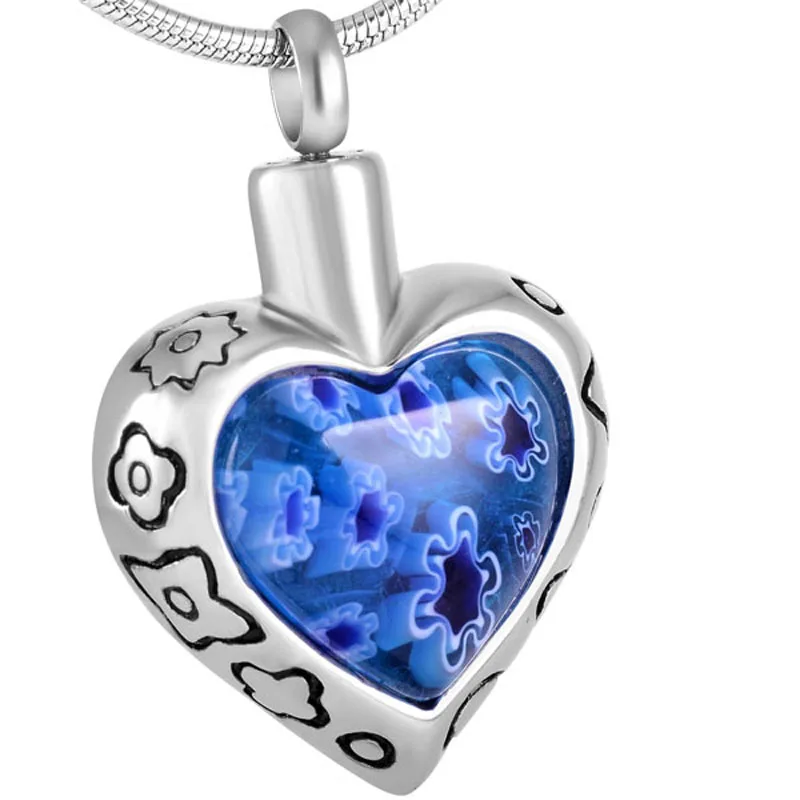 IJD8367 Keepsake urn for Ash Holder pendant 316L stainless steel Murano glass Heart keepsake memorial pendant cremation jewelry
