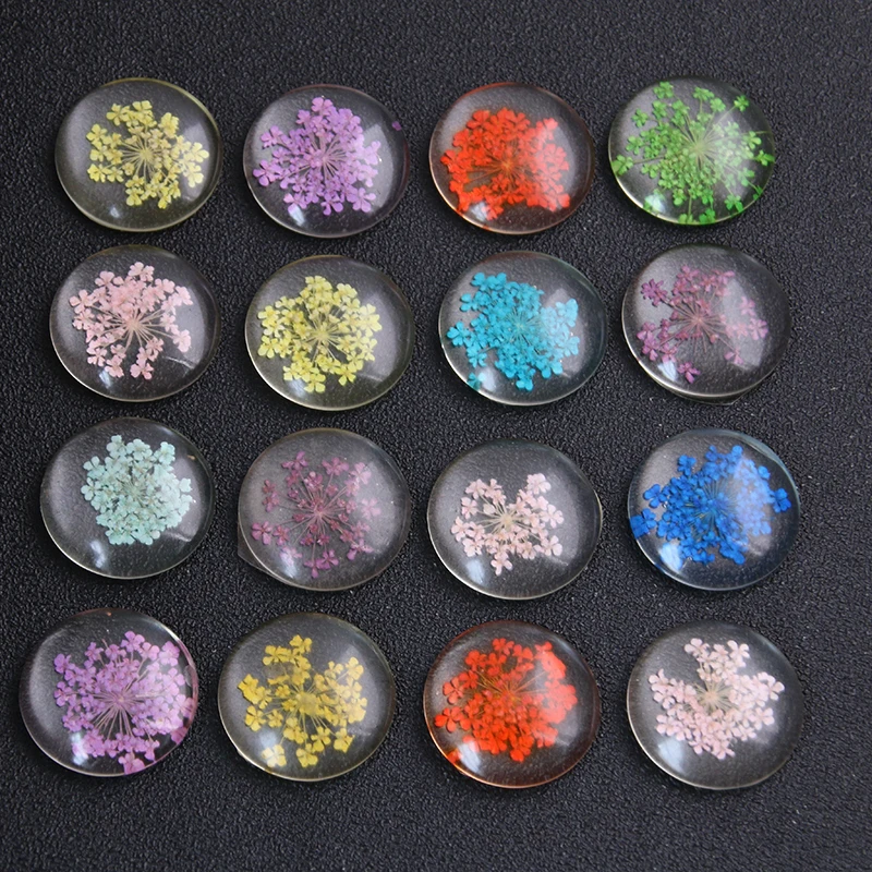 4pcs 20mm 25mm Mixed Natural Dried Flowers Flat Back Resin Cabochons Cameo