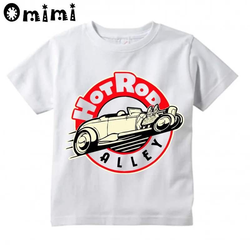 Boys/Girls Rat Rod School Classic Muscle Car Printed T Shirt Kids Short Sleeve Tops Children's White T-Shirt